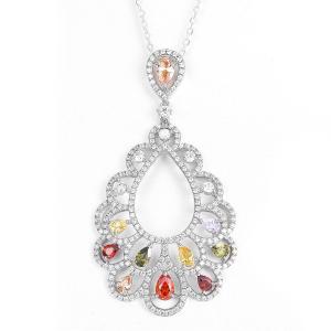 Wholesale 5.27g Pear Shaped Cubic Zirconia Pendant Wedding Teardrop Pendant Necklace Silver from china suppliers
