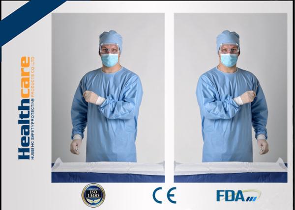 Blue Disposable Surgical Gowns Sterile Reinforced Knitted Wrists Gowns ISO CE