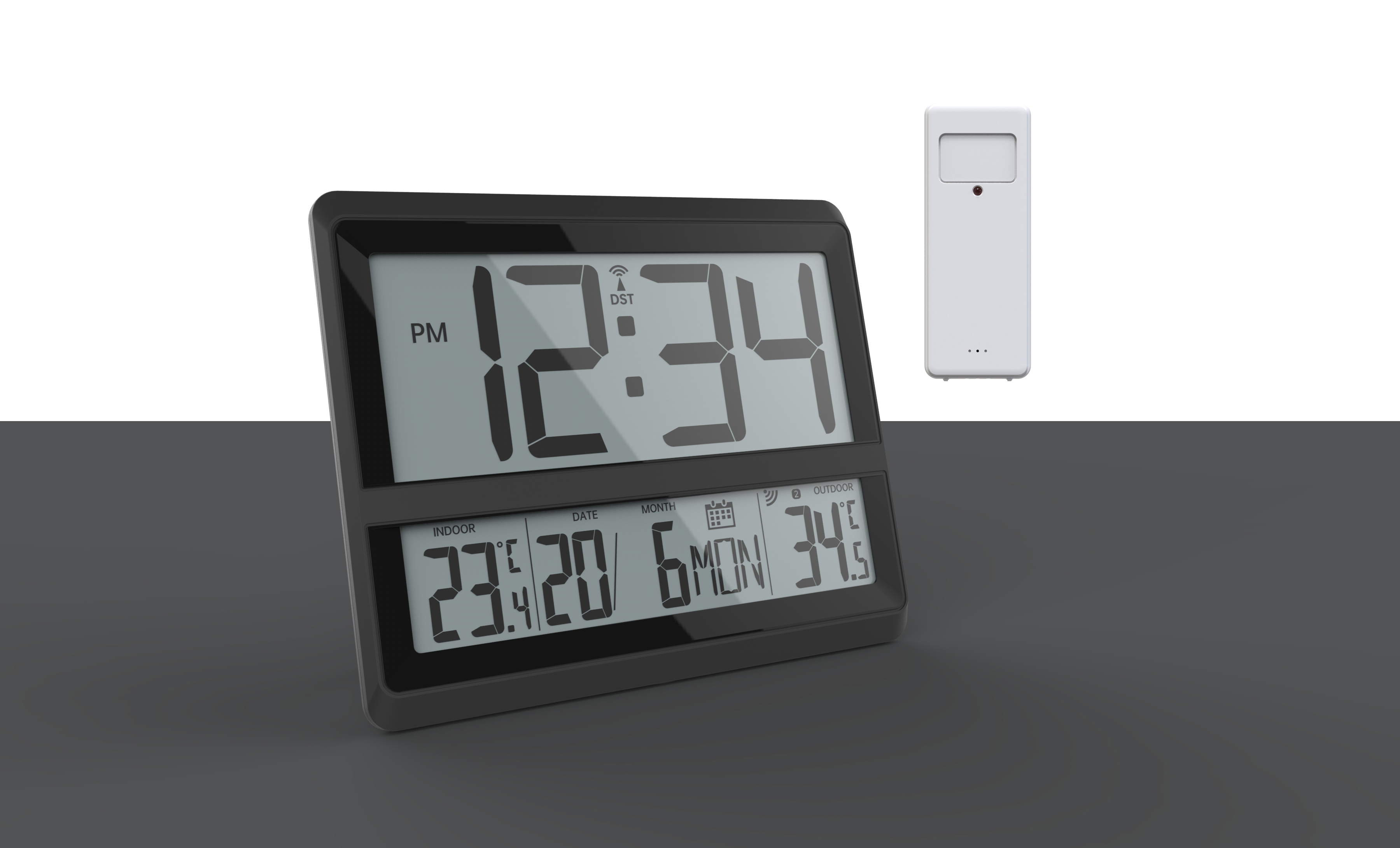 Radio-controlled Digital Table Clock with Indoor Outdoor Temperature 22.6 x 2.7 x 18.8cm