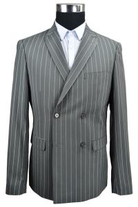 Wholesale Grey Stripe Mens Slim Fit Suit Blazer Double Breasted Anti Shrink Breathable from china suppliers