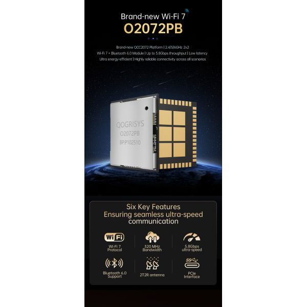 QOGRISYS WIFI7 Moudle Based on Qcalcomm Chip QCC2072 5.8Gbps High Speed WIFI 7 Module