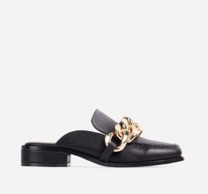 Wholesale JBSL19 BLACK Womens Soft Bottom Slippers Smooth Leather With Big Chain from china suppliers