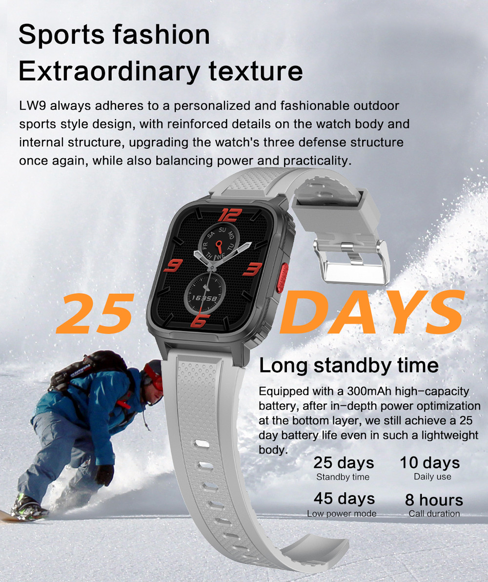 LW9 Waterproof Smart Watch 1.95'' 280*240 Display 300mAh Battery