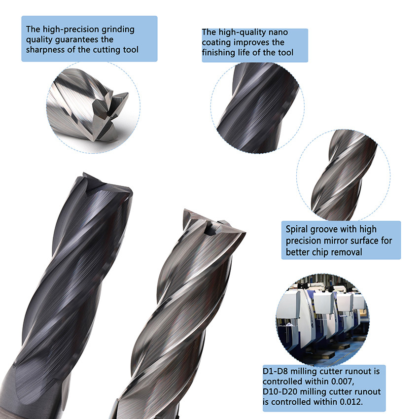 TiAlN Coating Tungsten Carbide CNC Milling Cutters HRC 58