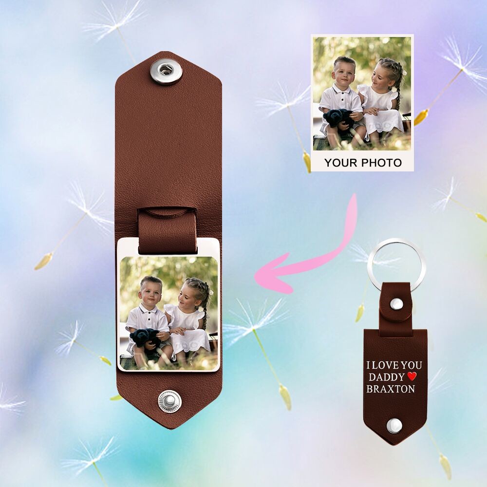 SS316L Leather Photo Key Chain With Engraving Words