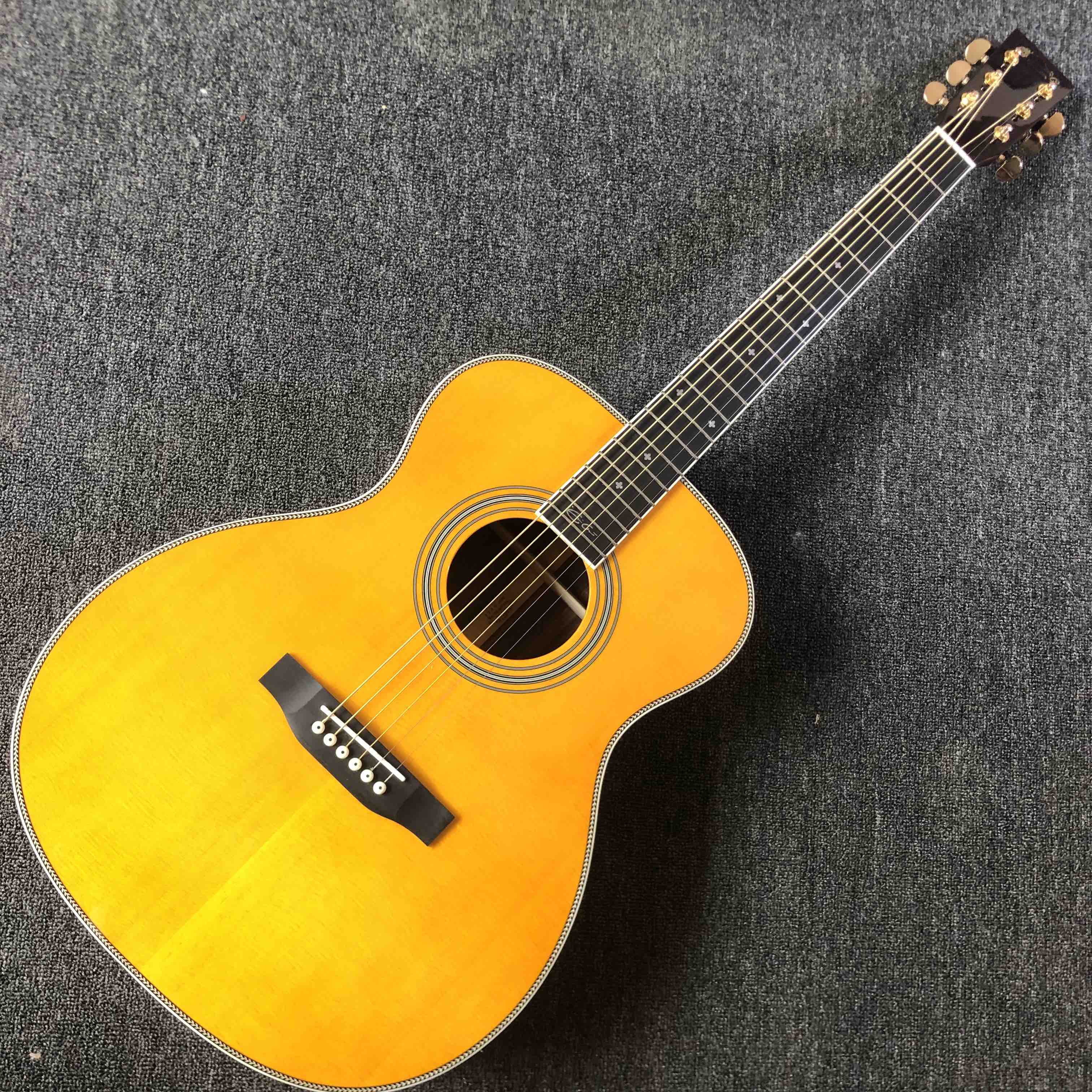 Custom acoustic electric guitar OM body round body solid top guitar rosewood fingerboard mahogany back side with EQ