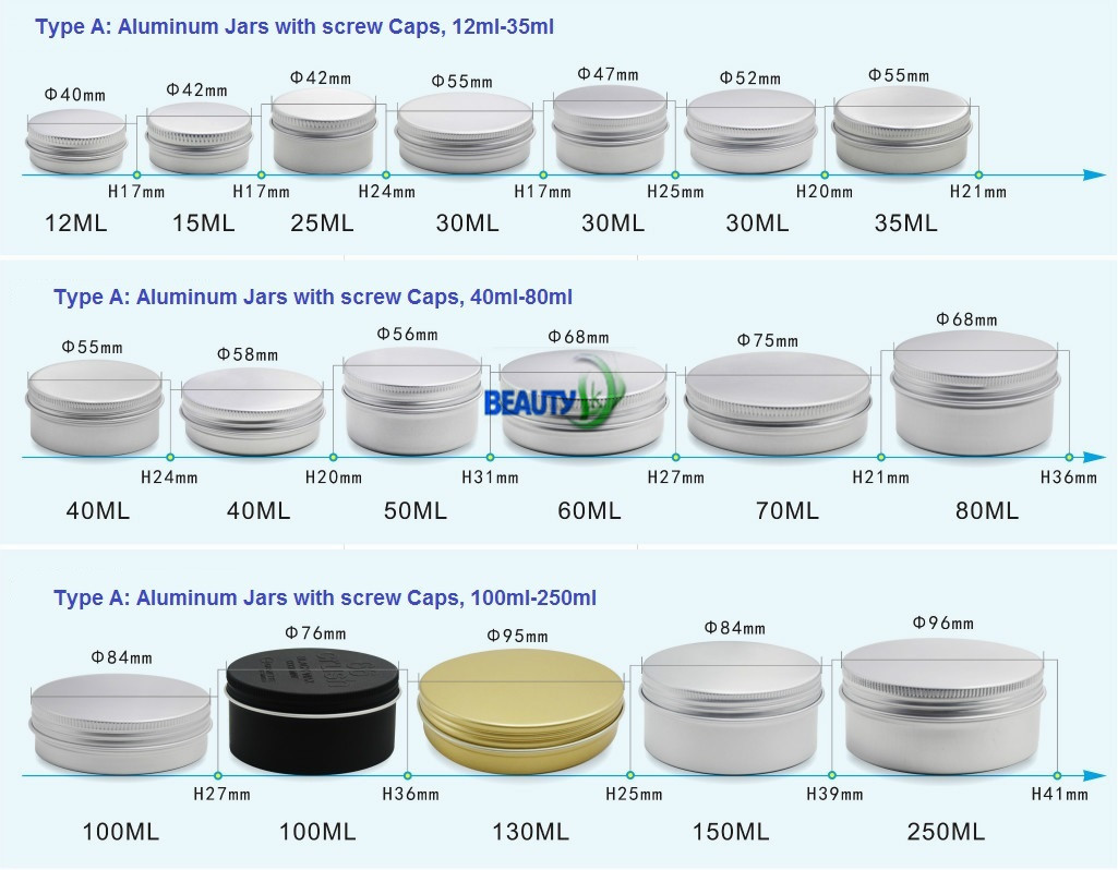 Original Aluminum color 250ml Cosmetic Packaging Face Body Care Cream Empty Aluminum Container Jars