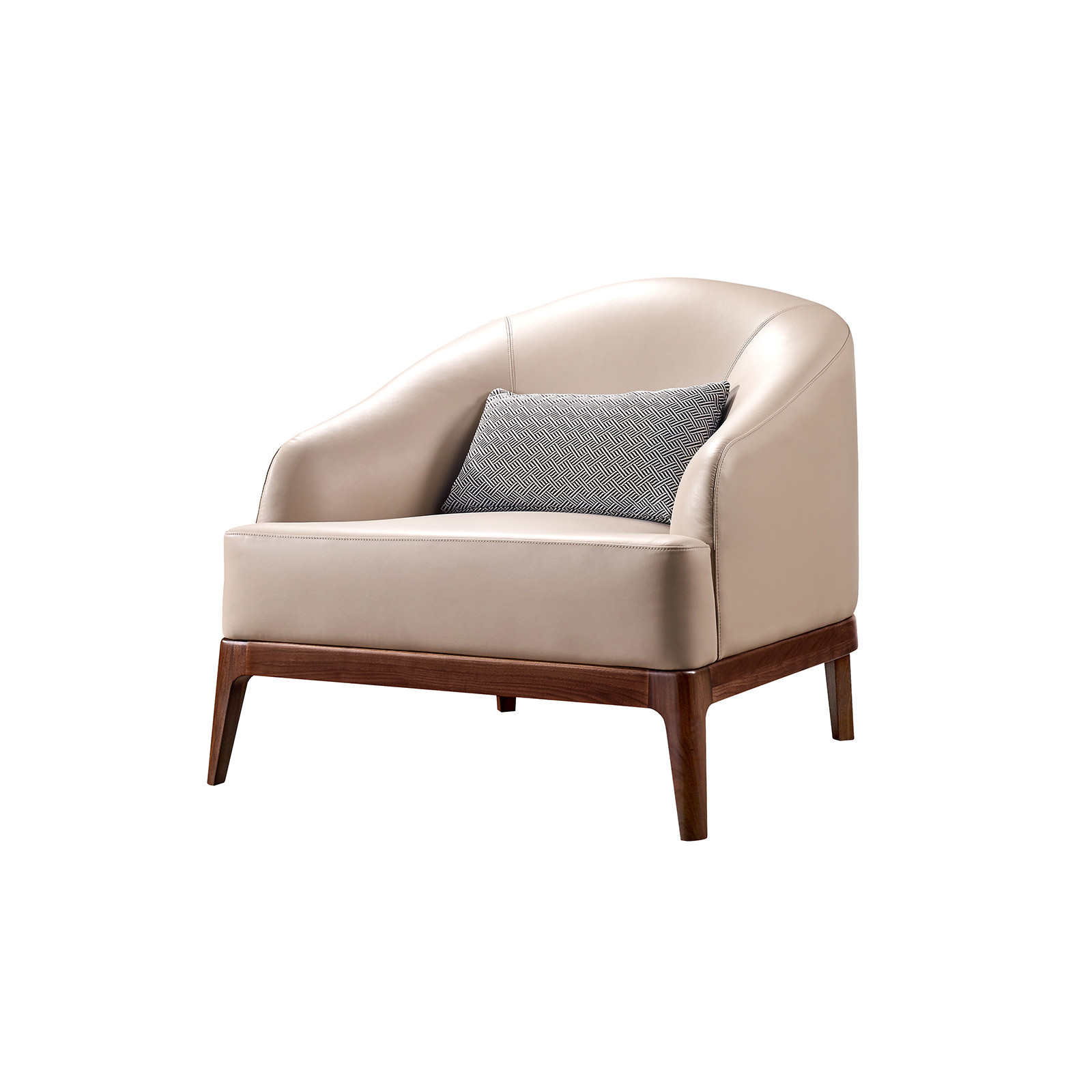 Customzied hotel furniture Walnut wood leisure sofas mixed Fabric with Leather upholstered cushion
