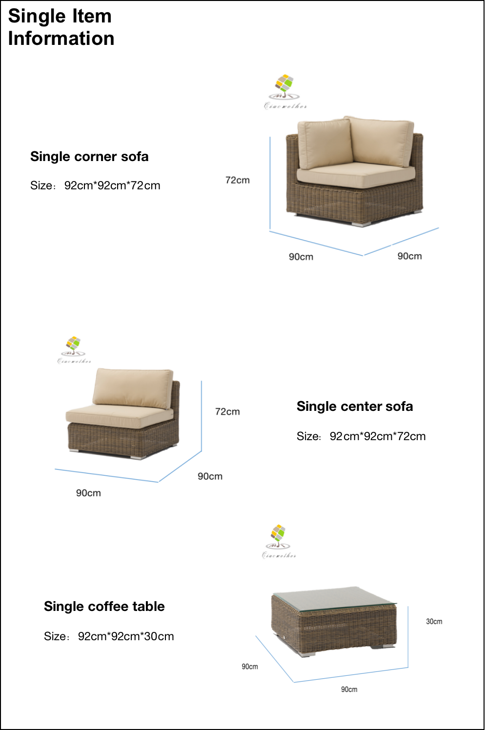 PE Wicker Rattan Furniture Patio Sofa Set Aluminum Frame Outdoor Sectional Conversation Sofa