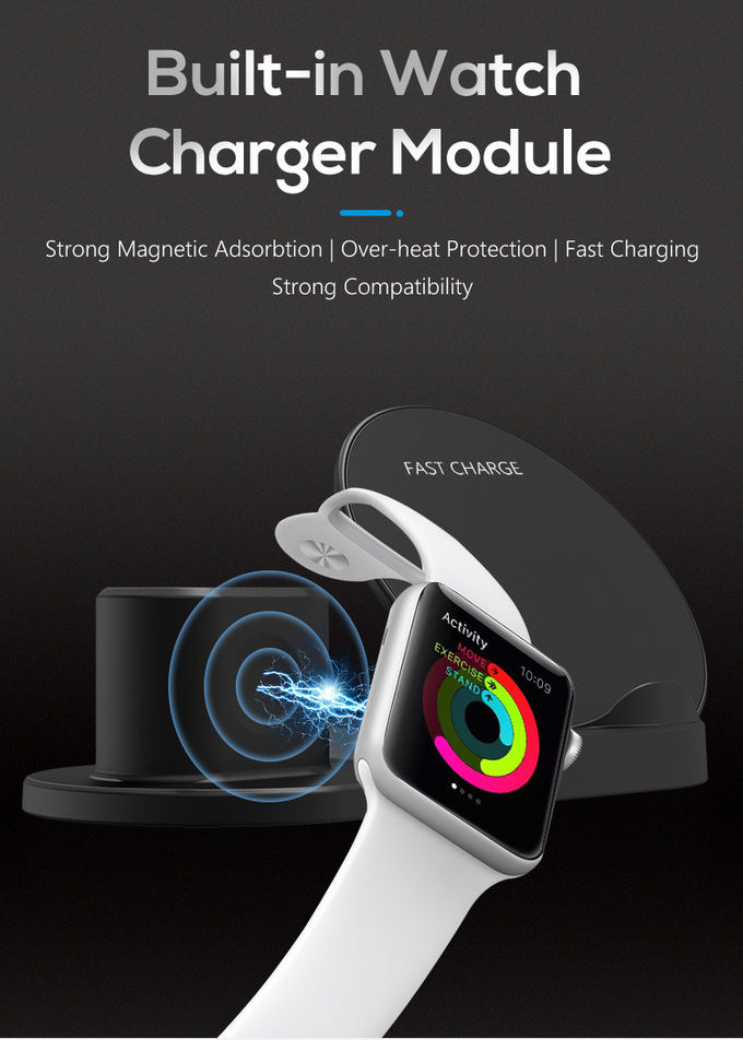 Stand 9V 1.67A 10mm 3 In 1 QI Wireless Charger