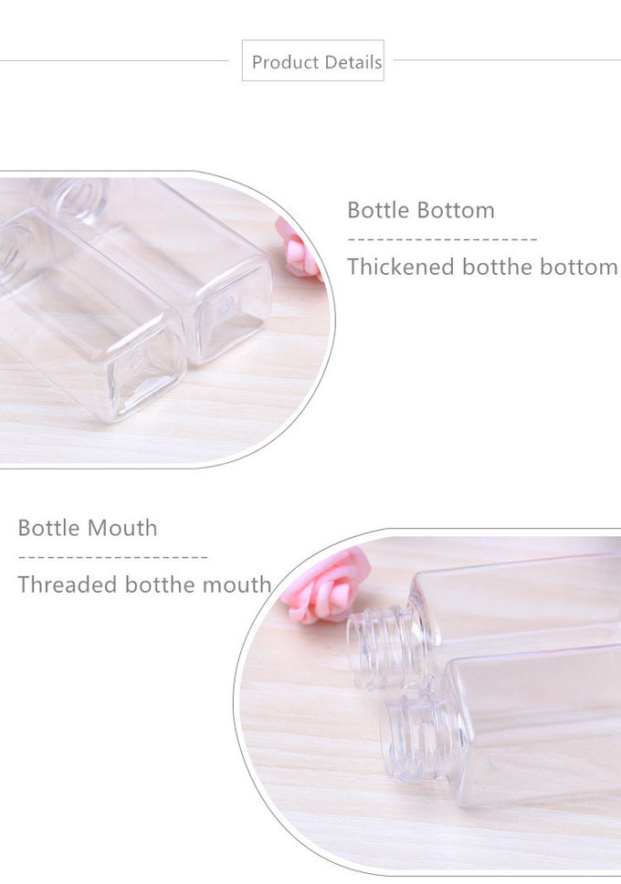Clear Plastic Cosmetic Containers , Square Plastic Bottles With Aluminum Lids