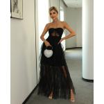 Black Strapless Sweetheart Neck Sheer Mesh Ruffle Tier Maxi Dress Women'S Maxi