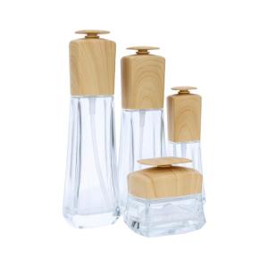 Wholesale Transparent Glass Cosmetic Bamboo Bottle Bamboo Cosmetic Jar Set With Bamboo Lids from china suppliers