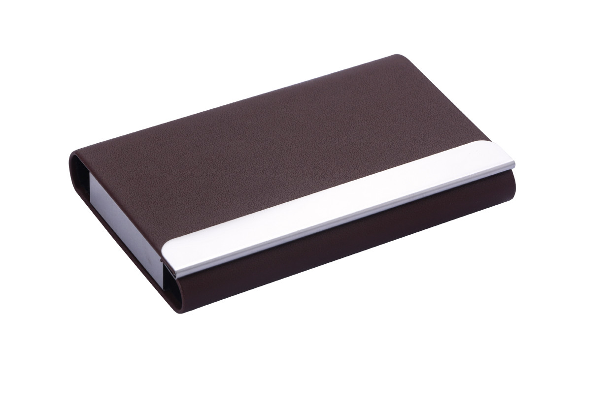 Elegant Metal Frame Name Card Holder With Snap Closure Capacity Of 50 Business Cards