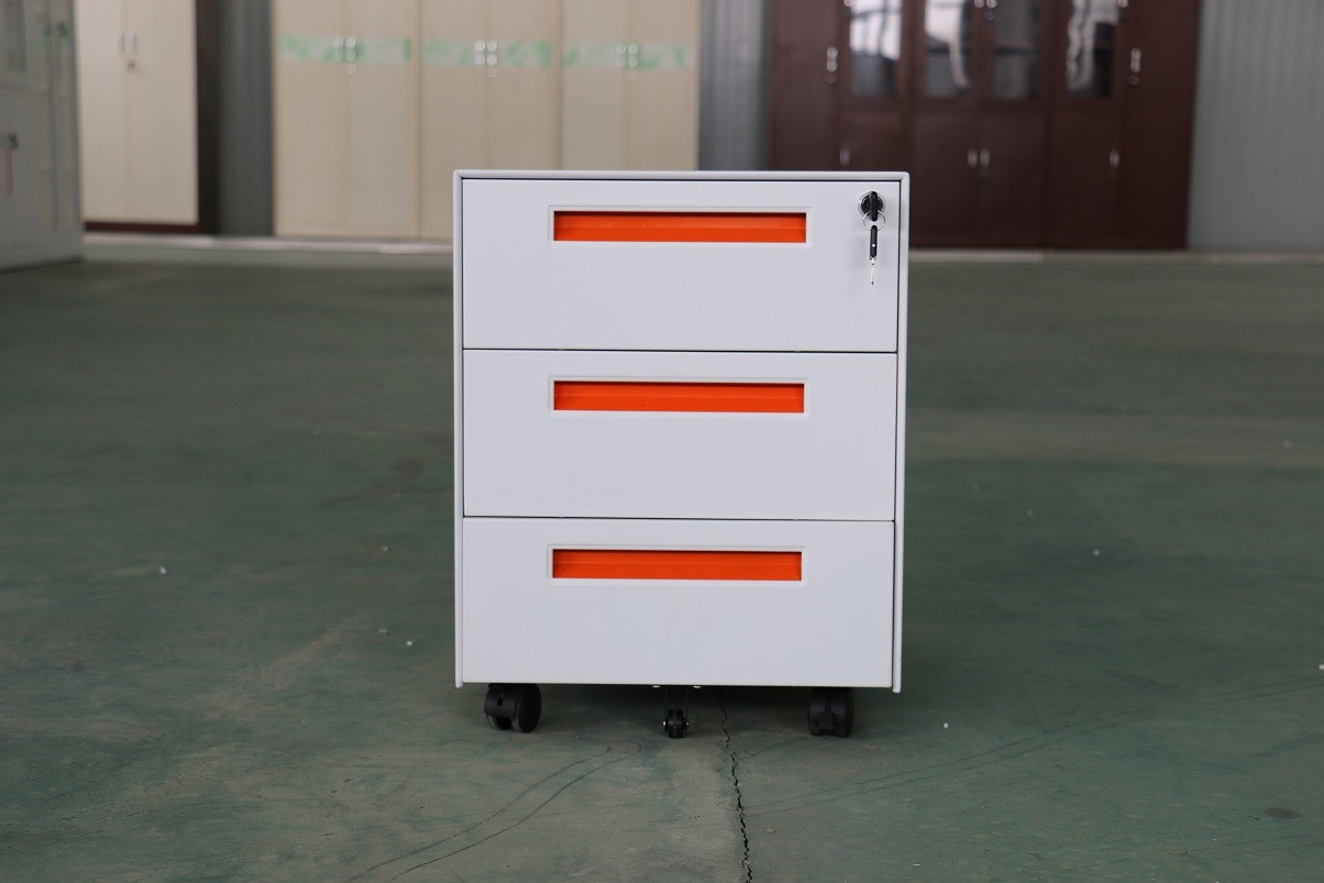 Smooth 3 Drawer Mobile Pedestal File Cabinet Cold Rolling Steel Plate