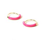 925 Sterling Silver EARRINGS 18MM Dia Hoops with Hot Pink Enamel and 18K Gold
