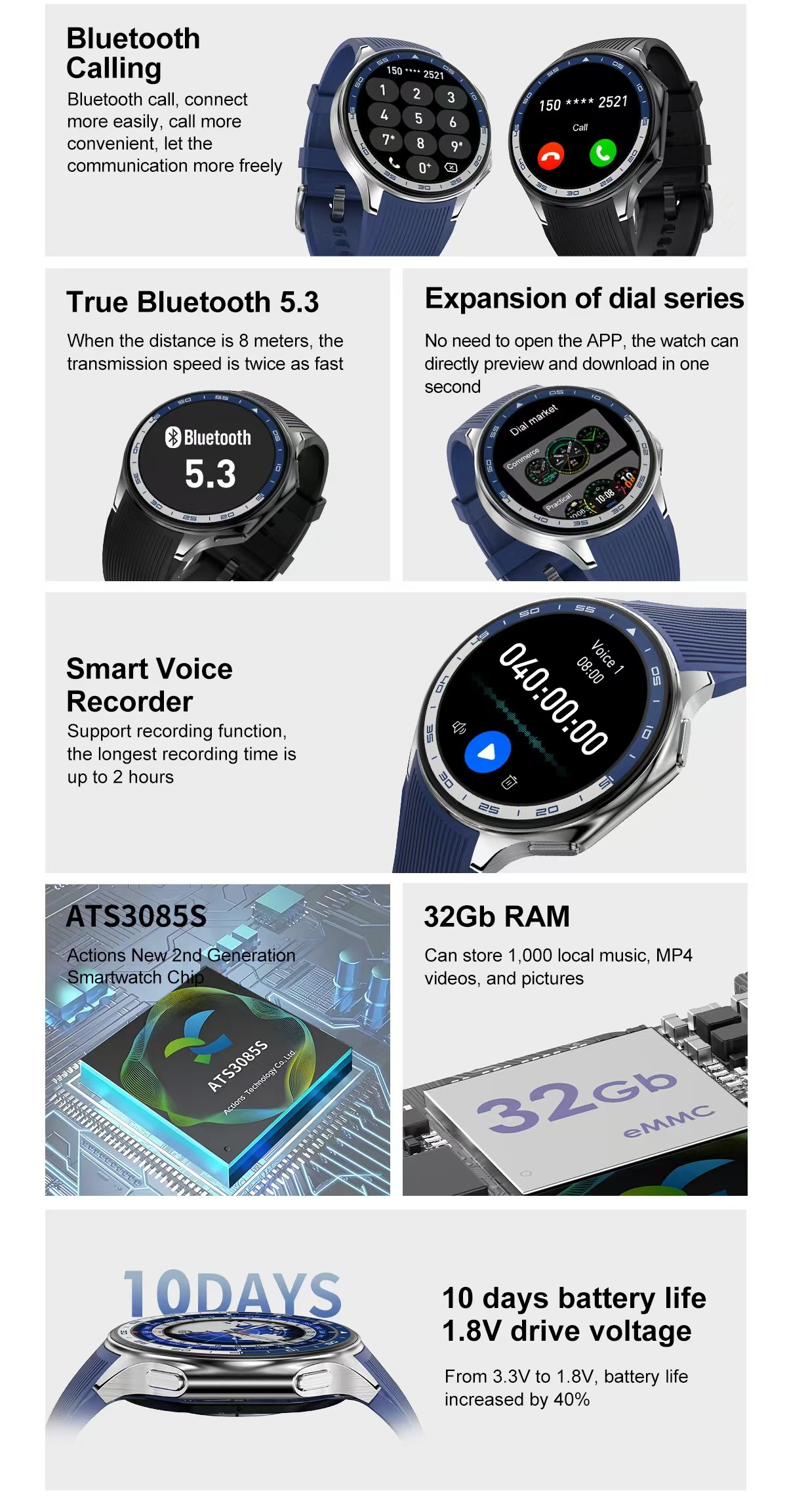 DT Watch X Men Smart Watch 1.43inch AMOLED BT Call 200+ Watch Faces Sport Fitness Smart Watch