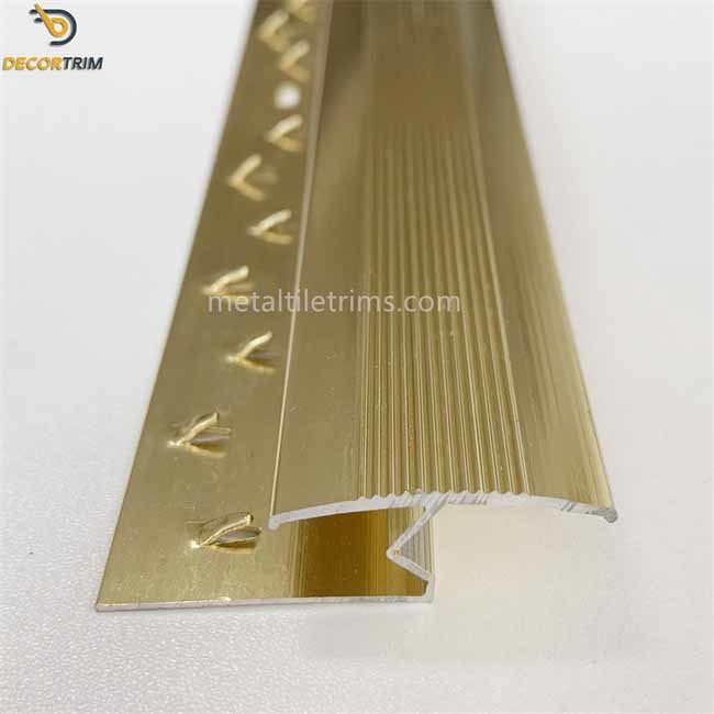 6063 T5 Aluminum Carpet Transition Strip Bright Gold With Hooks And Adhesive Glue