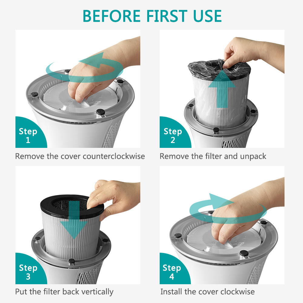 H13 True HEPA Filter PM2.5 Air Filter 24dB Low Noise For Home Allergies Pets Hair