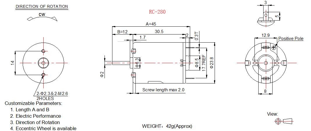 Miniature DC Motor , RC 280 Auto DC Motor With Metal Brush / Carbon Brush