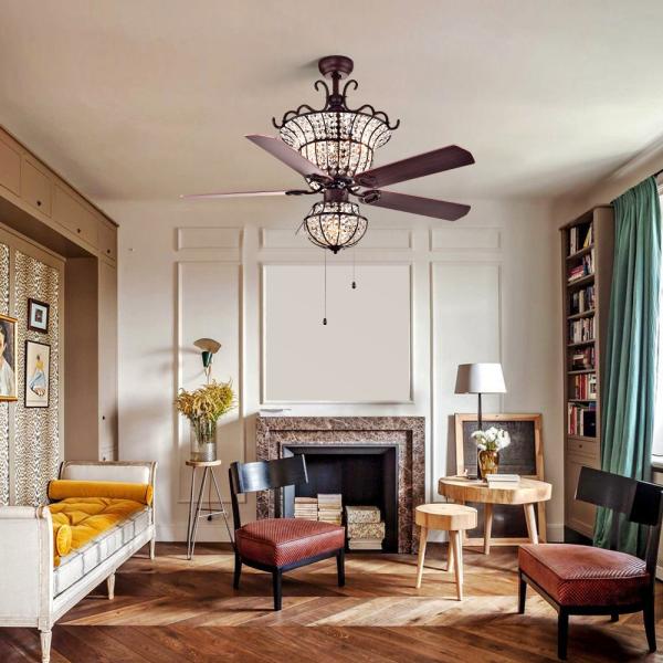 Luxury 6000LM 48 Inch 1220MM Chandelier Crystal Ceiling Fan Light For Living
