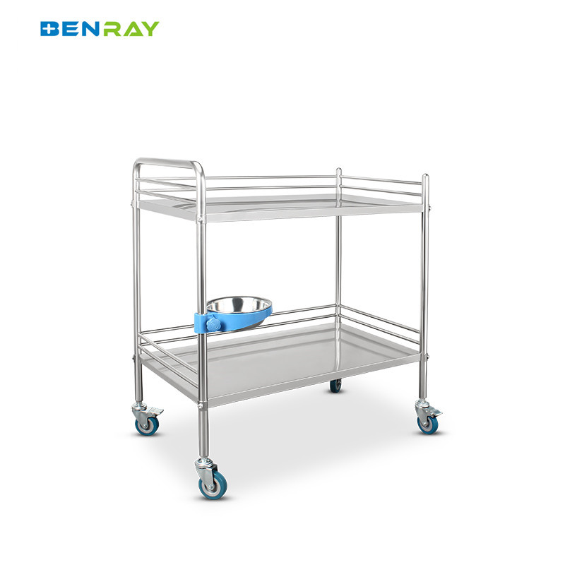 2 Layers Hospital Stainless Steel Medical Instrument Trolley