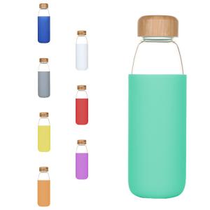 Wholesale 18oz Dishwasher Safe Round Glass Bottle Bamboo Lid Silicone Sleeve Tough from china suppliers