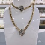 ODM Stainless Steel Jewelry Set Rhinestone Circle Overlap Necklace Bangle Set