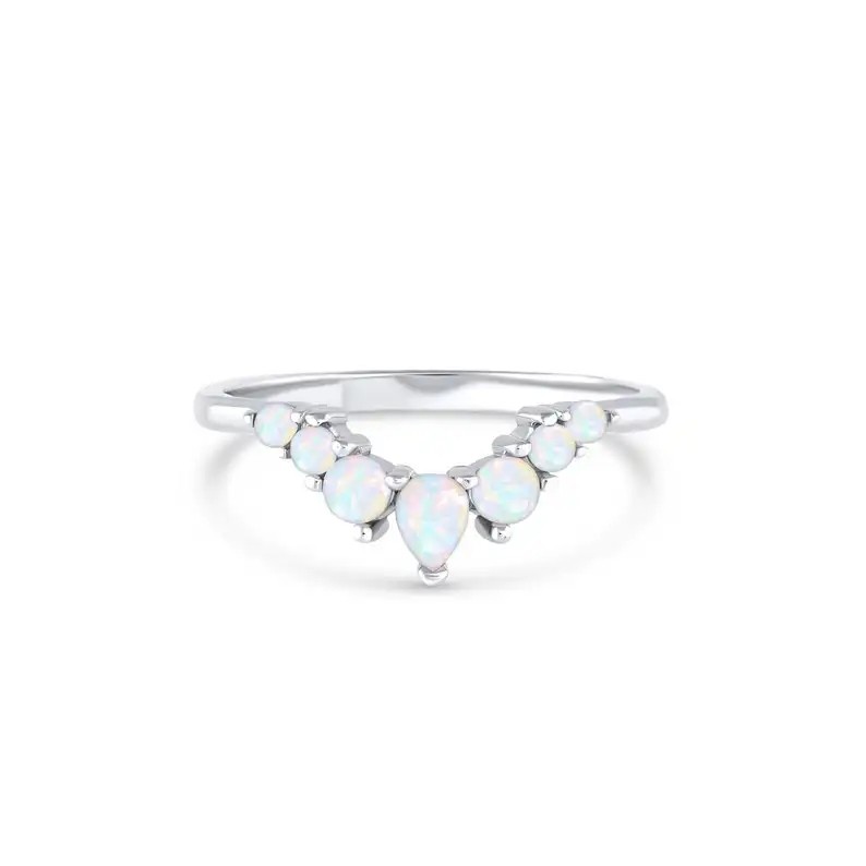 925 Silver Antique Elegant Genuine Opal Promise Engagement Wedding Anniversary Precious Rings