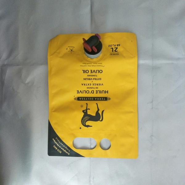 3 Litres Yellow Printed Stand Up Pouch With Spout / Spigot For Juice / Oil /
