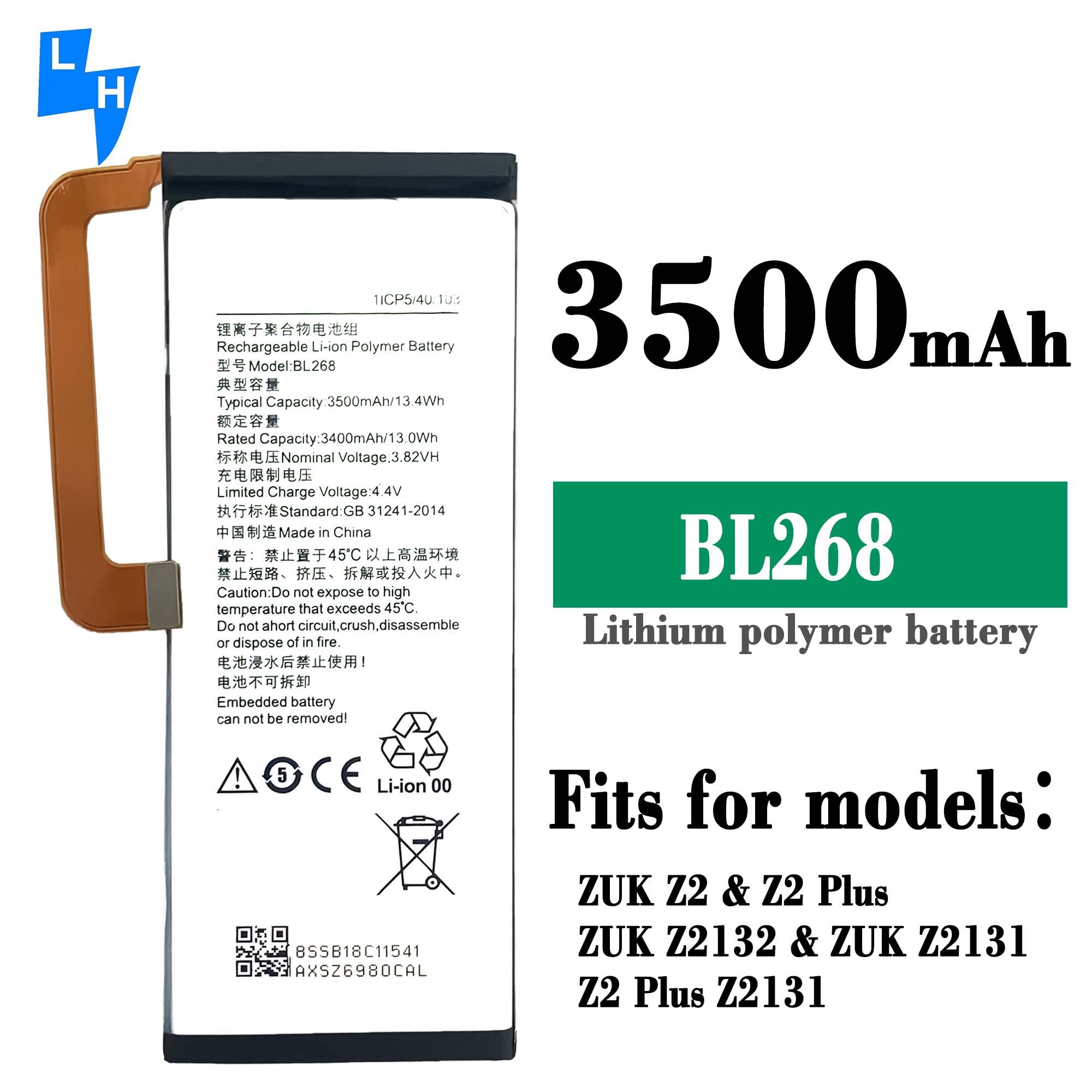 Battery BL268 For Lenovo ZUK Z2 3500mAh Replacement Mobile Phone Battery DOM 500PCS