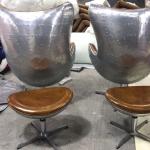 Brown Retro Ottoman Footstool Genuine Leather Bar Stools For Living Room