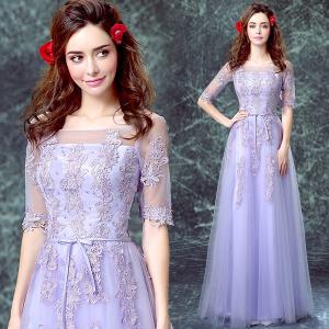 Wholesale Lavender Boat Neck Short Sleeves TuTu Elegant Evening Dresses TSJY073 from china suppliers