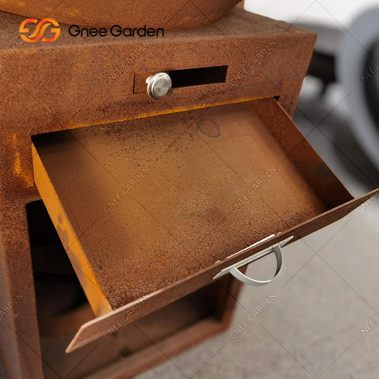 Outdoor BBQ Customized Corten Steel Fire Pit With Firewood Storage Backyard Rusty Colour