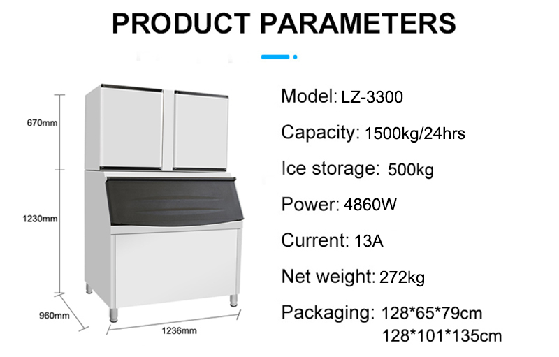 Commercial LZ-3300 4860W 272 KG LZ-3300 Daily Automatic Clear Cube Ice Maker Machine