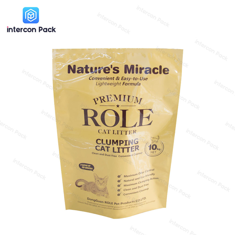 Upright Plastic Composite Kraft Paper Pouch Recyclable Degradable For Cat Litter