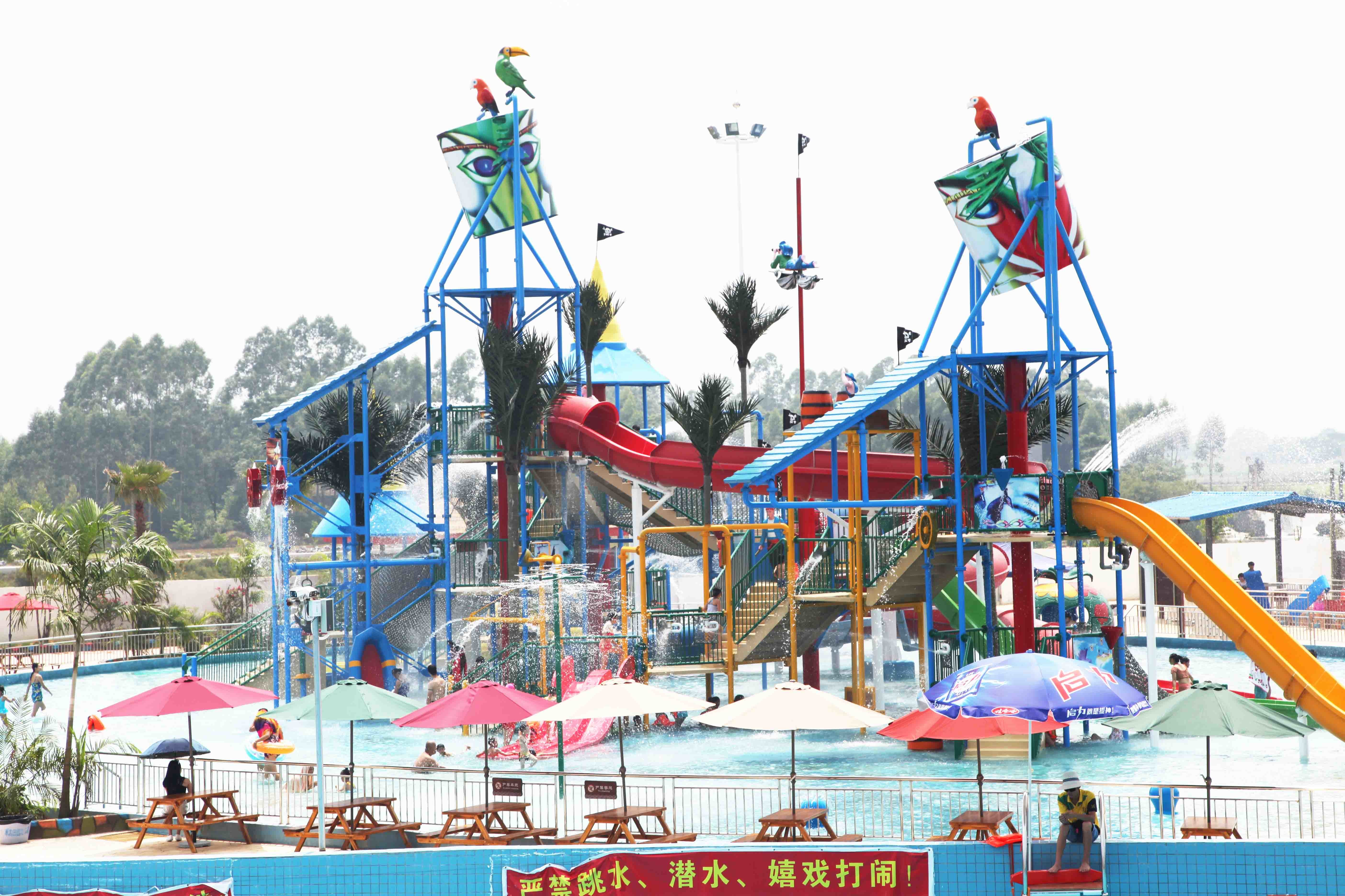 Interactive Aqua Park Games Water House For Fun Theme Park / Fiberglass Slides