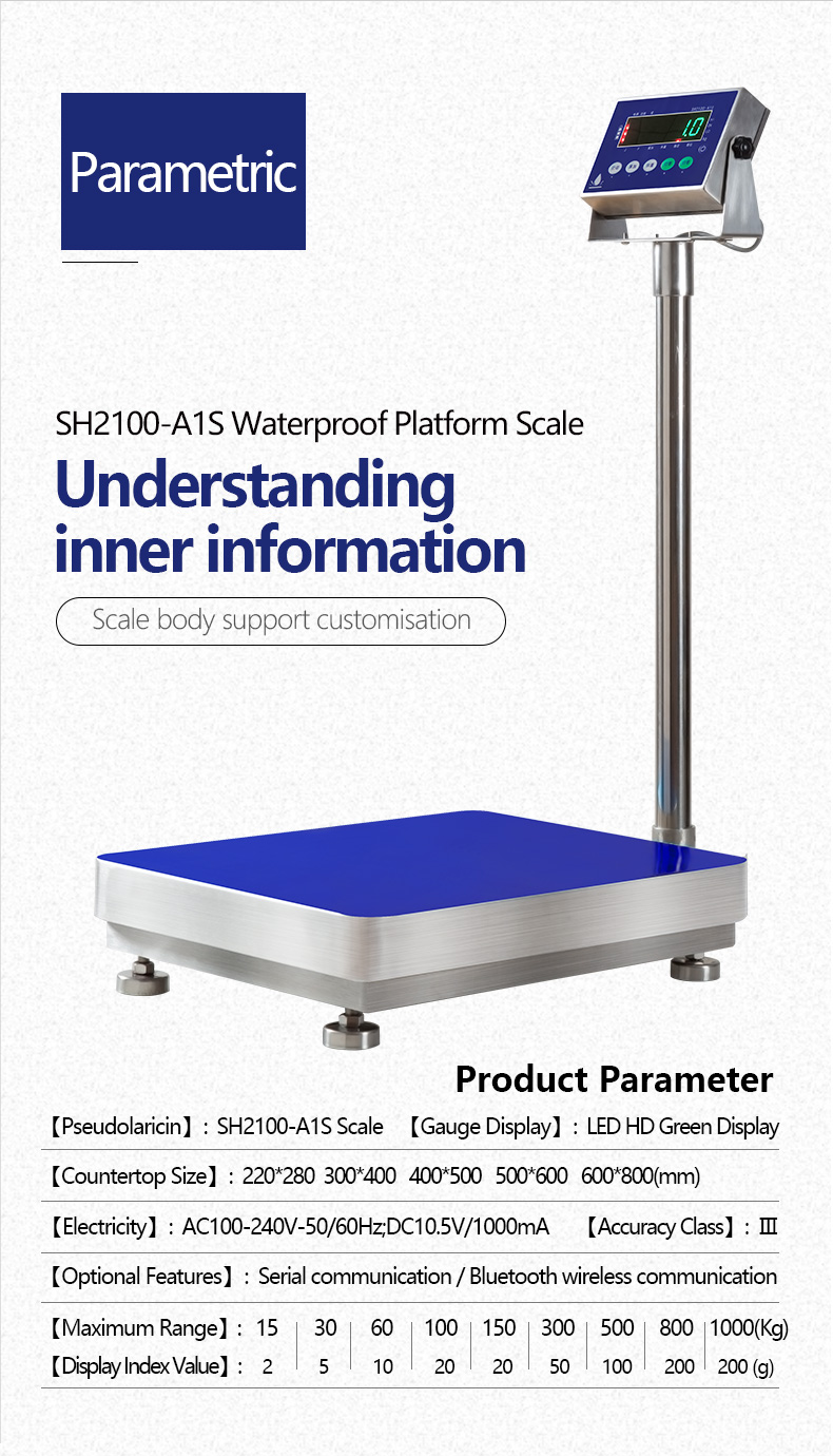 Waterproof SH2100-A1S Stainless Steel Platform Scale 150kg for Weighting and Function