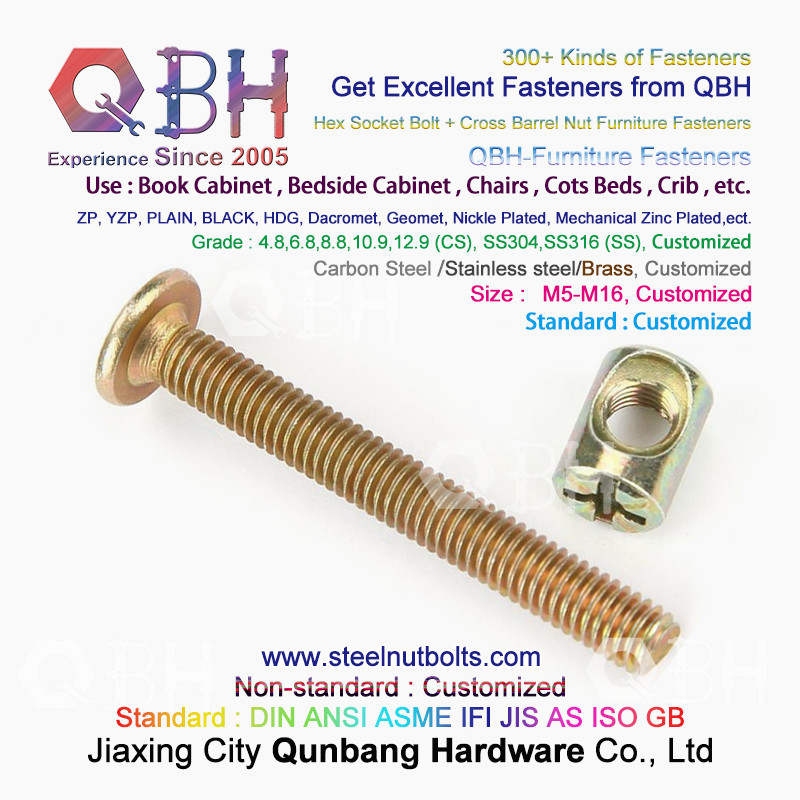 QBH Book Bedside Cabinet Chair Crib Cot Infanette Bed Cross Slotted Point Drive YZP Horizontal Hole Furniture Nut Bolt
