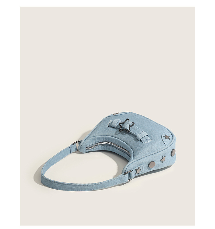 Polyester Lining Material Trending Denim Jean Rivets Tote Bag Customized for Women
