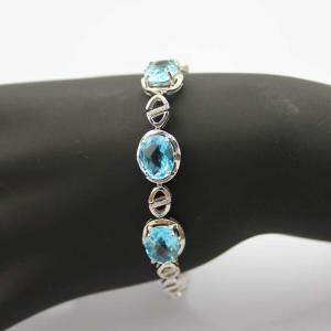 Wholesale Fashion Jewelry Oval Blue Topaz and Clear Cubic Zircon Link Bracelet(H06) from china suppliers