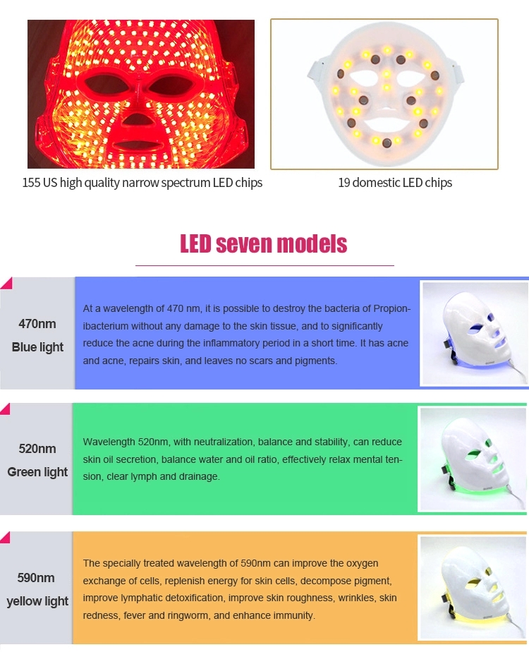 Professional 7 Colors Led PDT Phototherapy Beauty Mask Light Up Therapy Led Face Mask