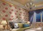 Durable Floral Living Room Striped Wallpaper With Red Floral , Non Woven