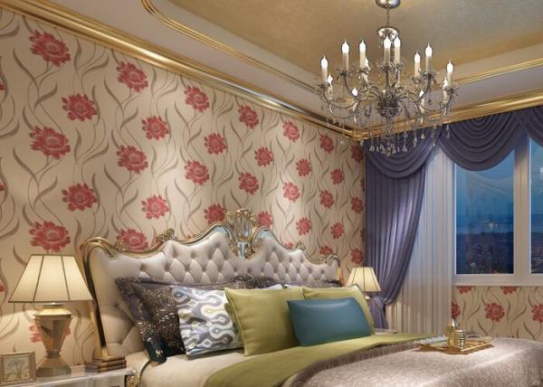 Durable Floral Living Room Striped Wallpaper With Red Floral , Non Woven