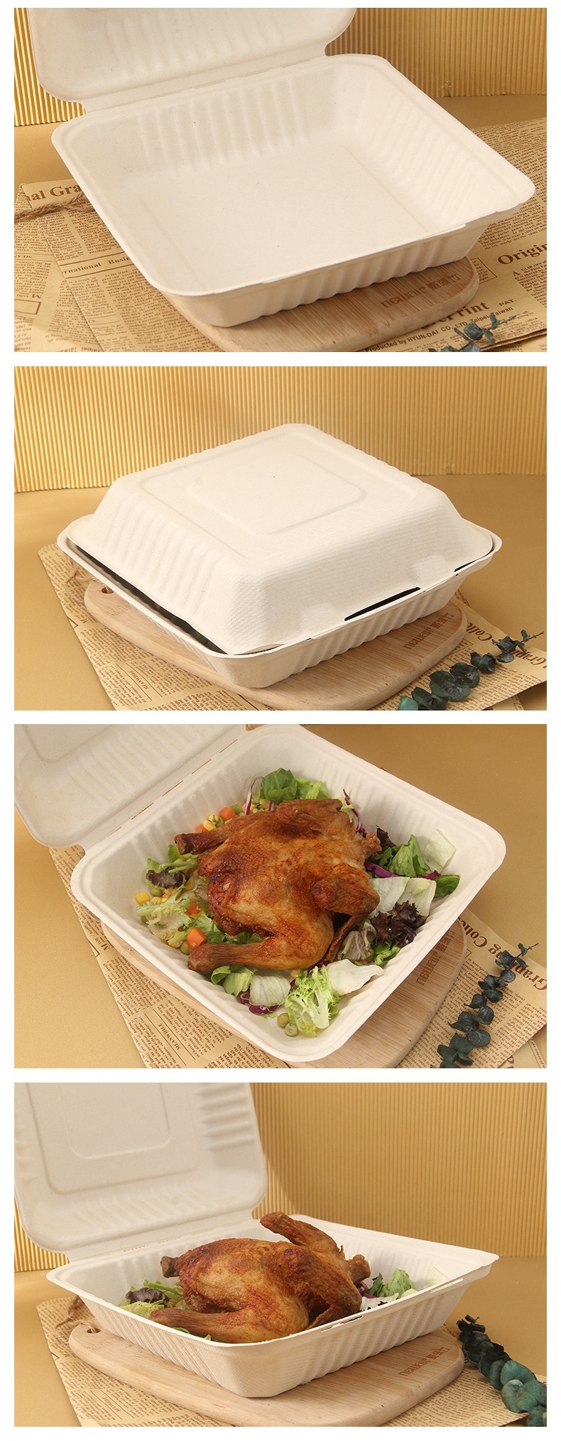 9x9inch Disposable Microwavable Clamshell Takeaway Boxes