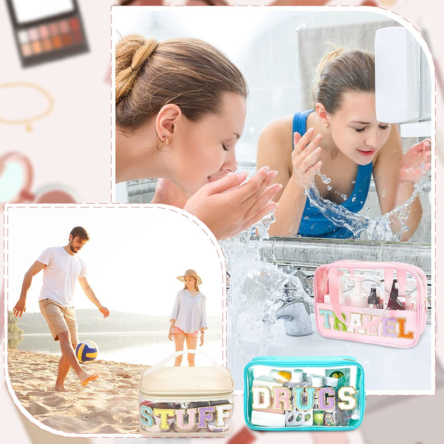 Clear Makeup Bags Makeup Bag Transparent Patch Bag PVC Waterproof Portable Glitter Cosmetic Bag Travel Toiletry bag