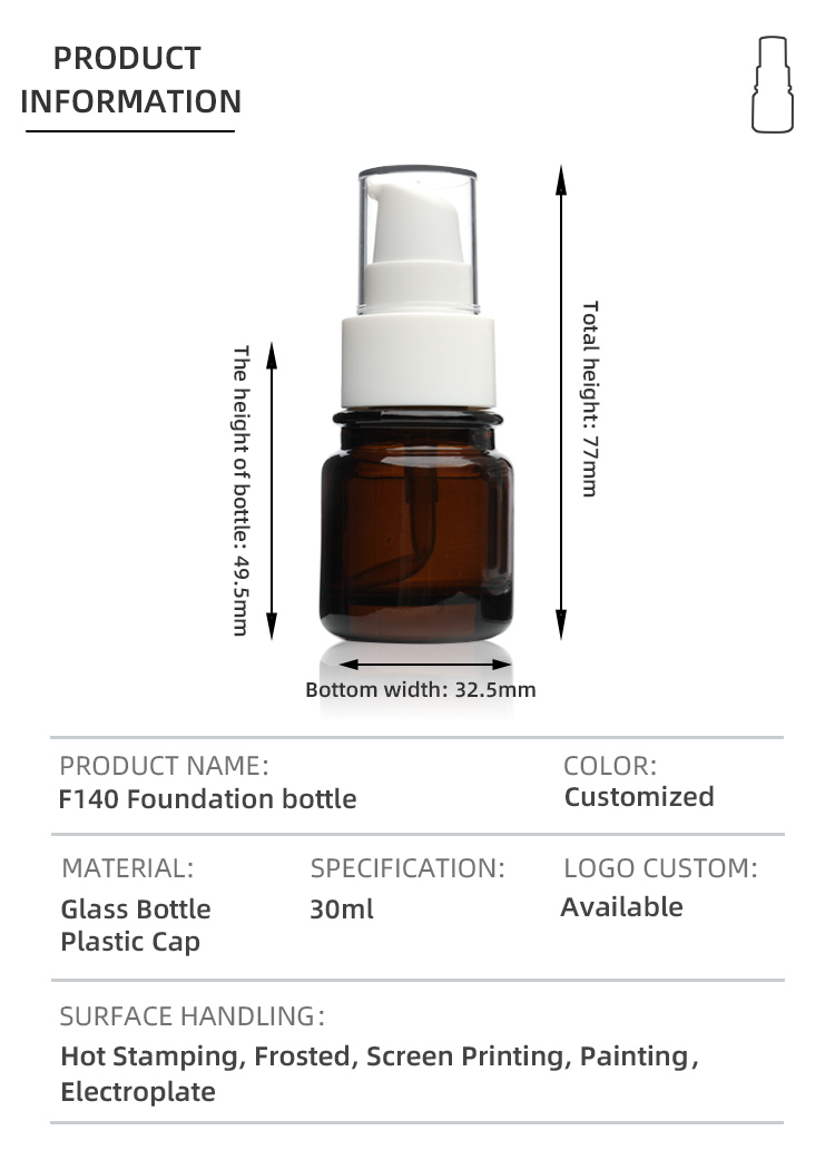 Cosmetic Packaging 30ml Round Clear Serum Lotion Foundation Glass Bottle With Pump