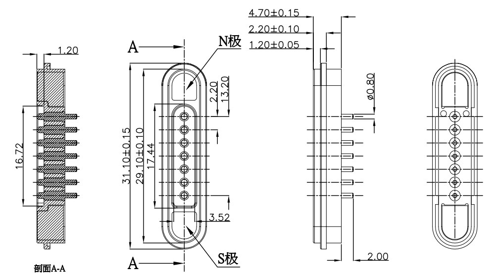 Male Female 7 Pin Magnetic Connector 12V Magnetic Power Connector 3A High Test Life
