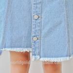 Women A-LINE High Waist Long Denim Skirt With Bottom Buttons Closed