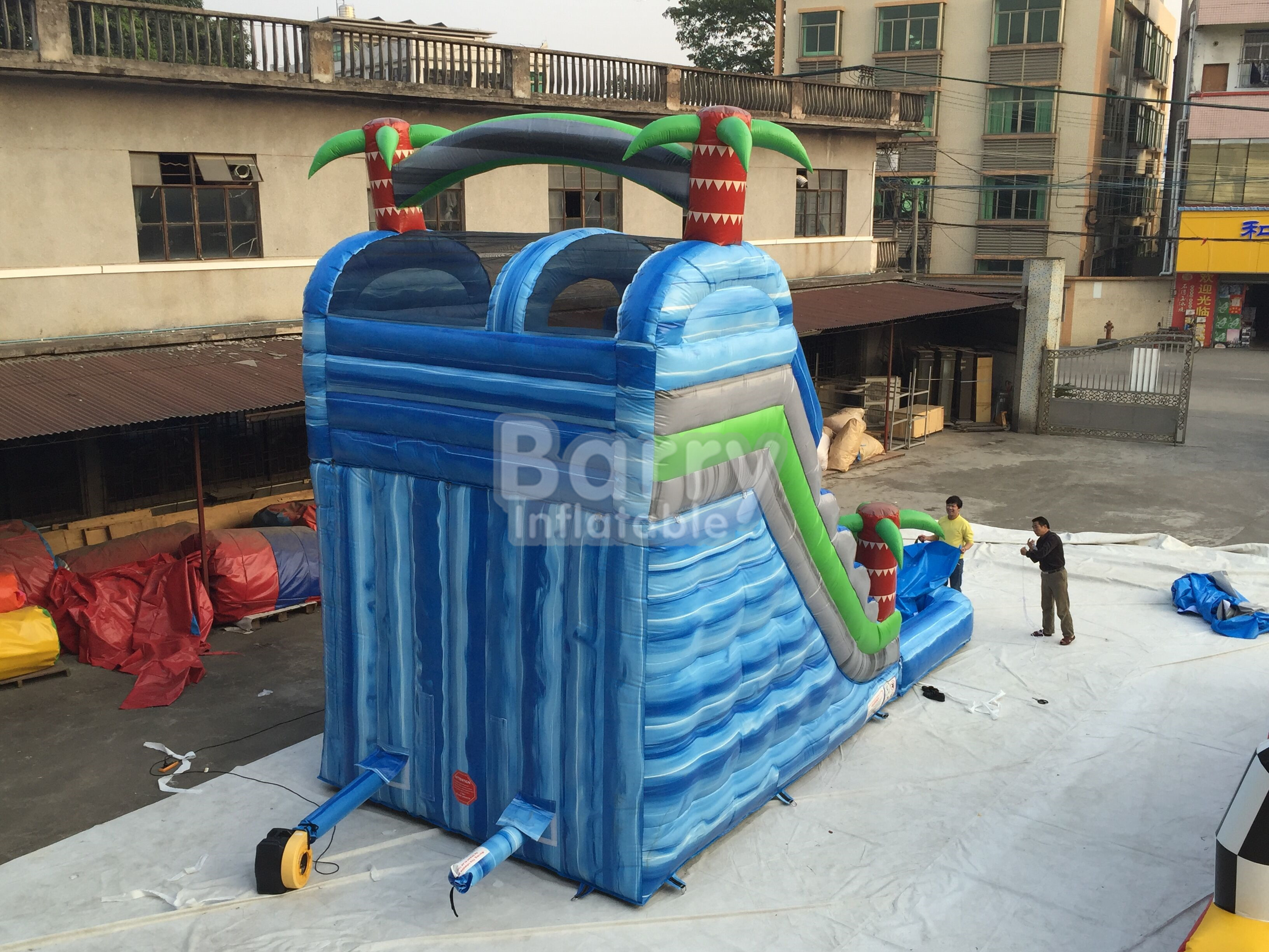Summer Palm Tree Inflatable Outdoor Water Slide With Printing